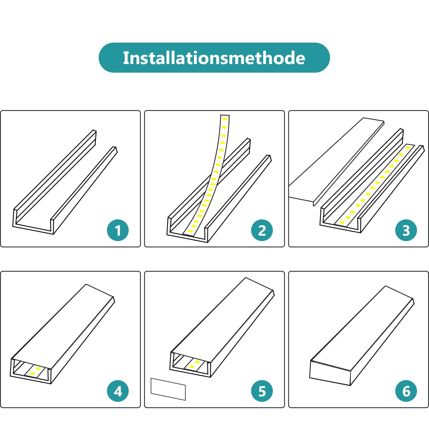 Eulenke Wysokiej jakości profil aluminiowy LED 20 x 1 m w kształcie litery U z aluminium z mlecznobiałą osłoną – idealny do taśm LED – łącznie z zaślepkami i materiałem montażowym do użytku w