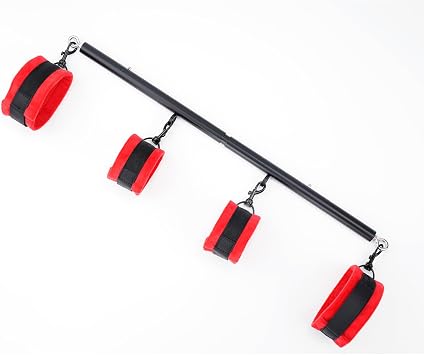 Heavy Duty Stainless Steel Expandable Black Spreader Bar, 4 Furry Red Removable Adjustable Straps, Workout Bar for Home, Indoor, Gym Training Kit