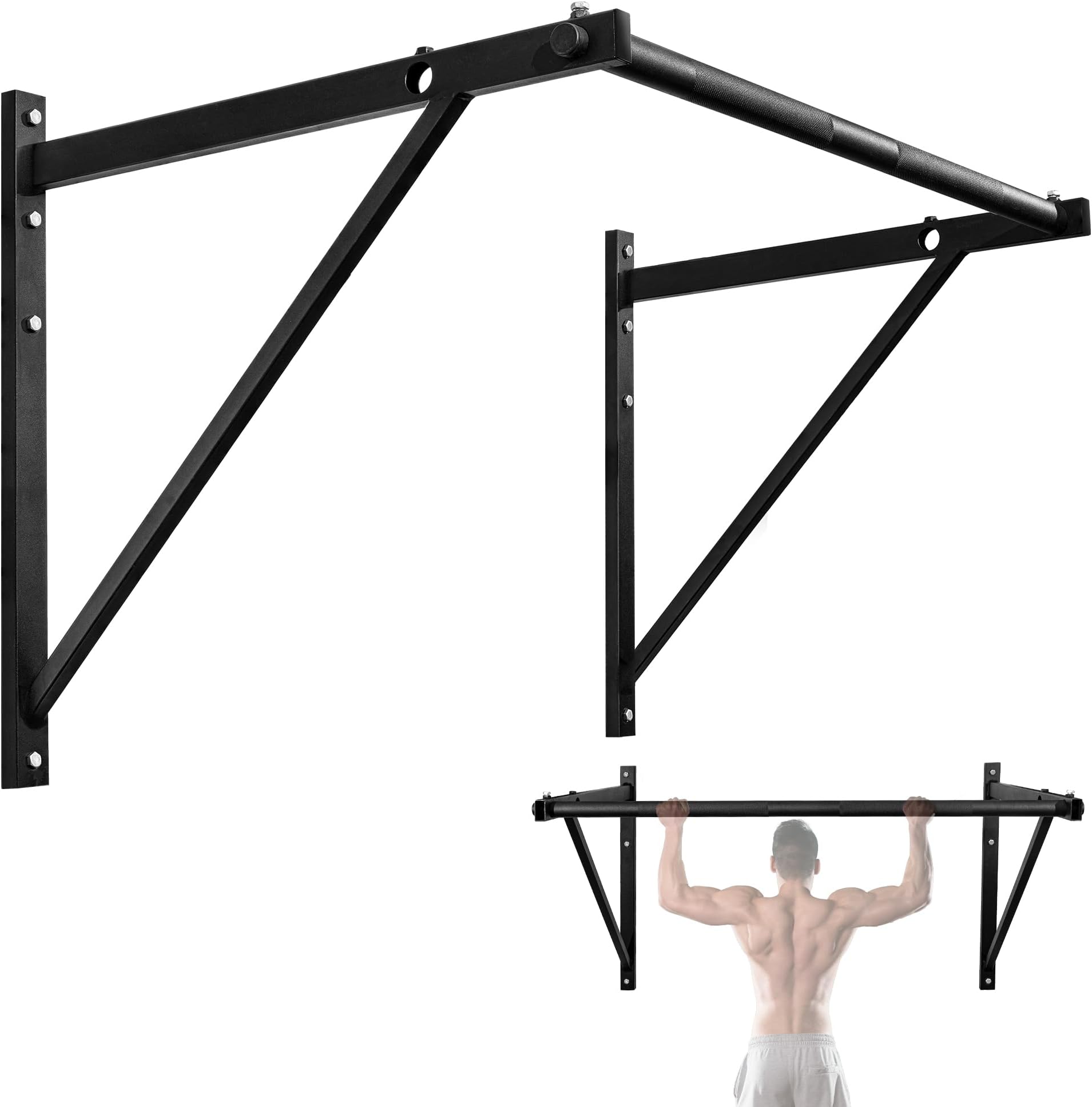 Heavy Duty Wall Mounted Pull Up Bar – Multi-Grip Pull Ups / Pull Up Bar Ceiling Mount / Joist Mount for Home Gym