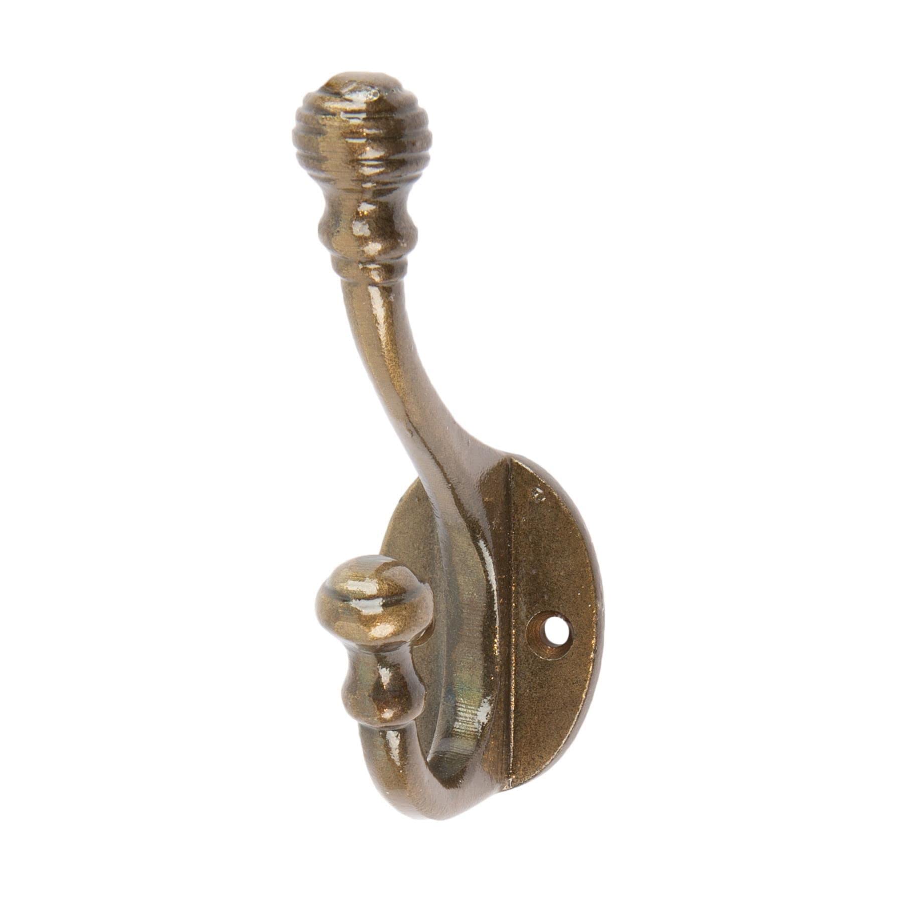 Hammer And Tongs Brass 30Mm X 95Mm Ball End Hat & Coat Hook - Cast Iron Vintage Antique Wall Mounted Hanger