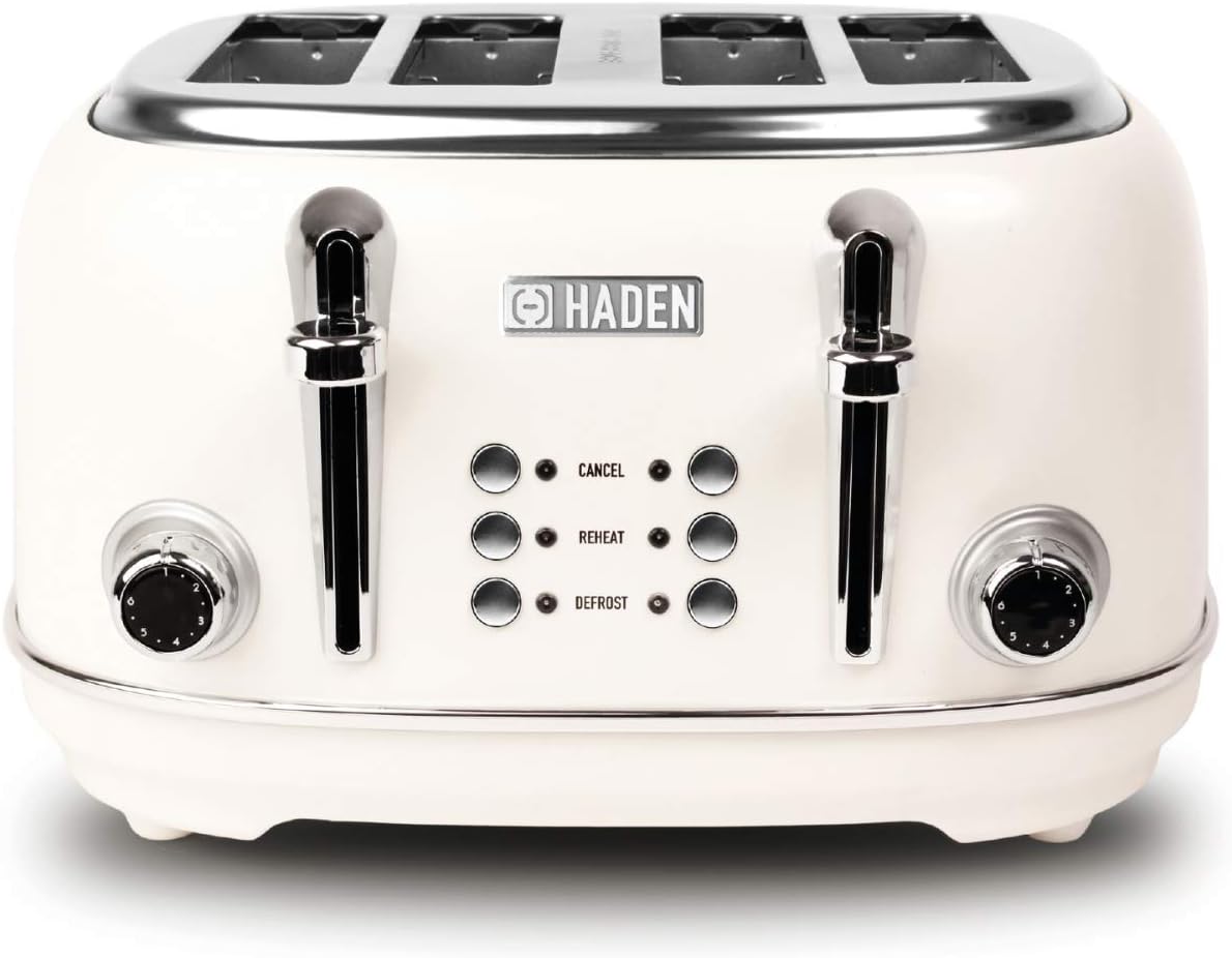 Heritage White Toaster 4 slice - Variable Browning Control Toaster - Stainless Steel Housing - Reheat and Defrost Functions - Self Centring Function - 1370-1630W