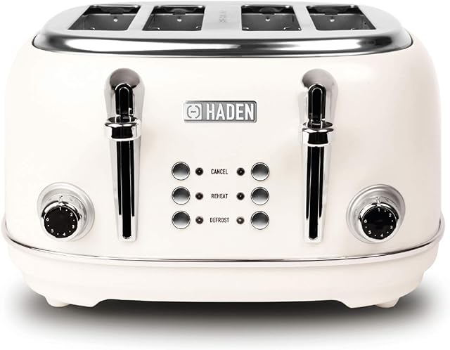 Haden Heritage White Toaster - 4 Slice Stainless Steel Toaster with Reheat and Defrost Functions - Variable Browning Control - Self Centering Function - 1370-1630W