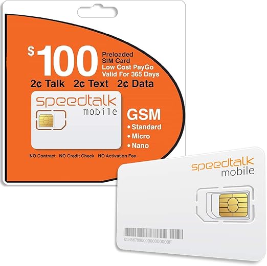 Amazoncom Speedtalk Mobile Prepaid Sim Card For Unlocked Cell Phones - Talk Text 4g Lte Data - 1 Year Service Cell Phones Accessories