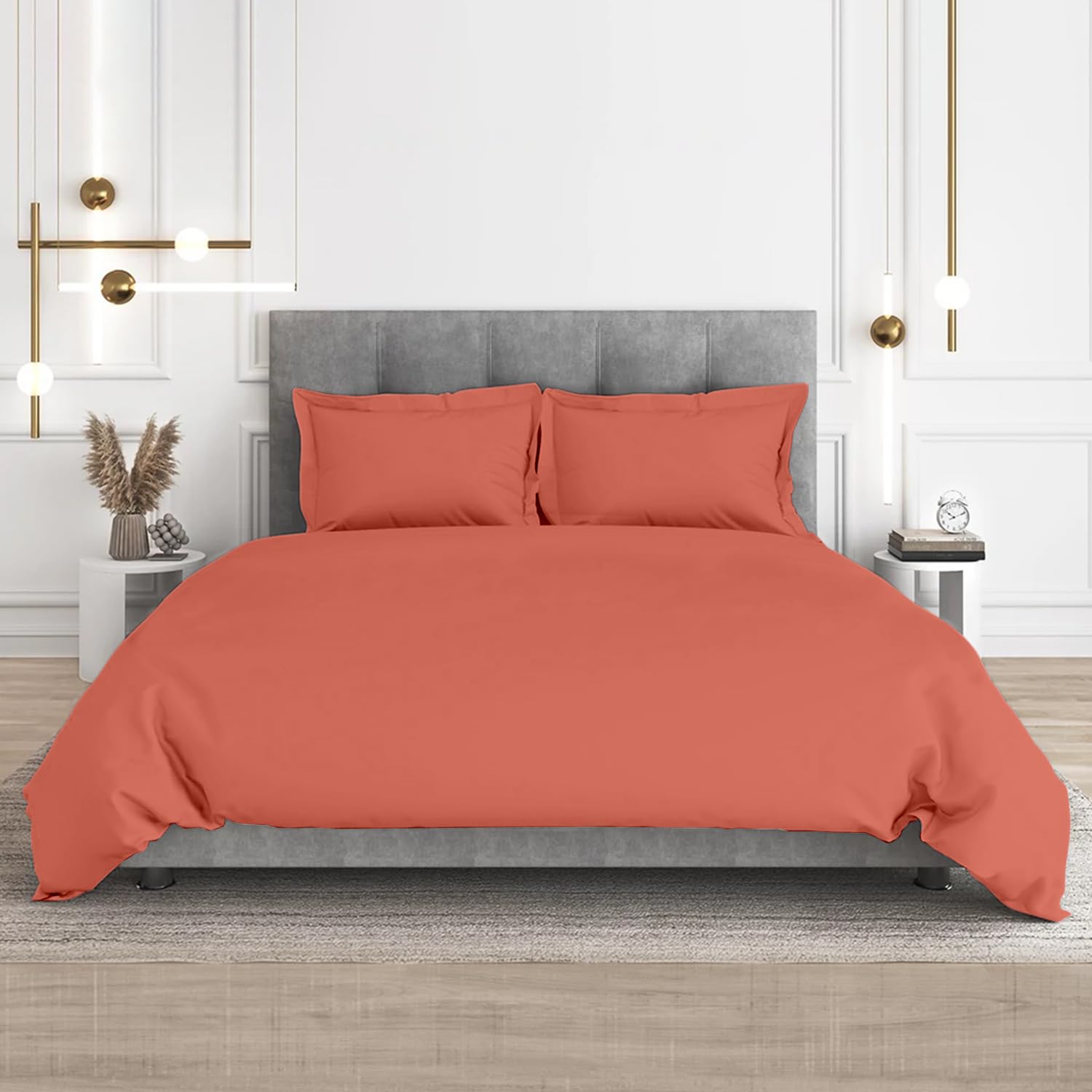 CharlottelyHues 1 Piece Duvet Cover- 100% Egyptian Cotton Breathable, Soft Duvet Cover with Zipper &amp; Corner Ties Quilt Cover Sateen Weave Durable Duvet - Queen/Full (Burnt Orange)