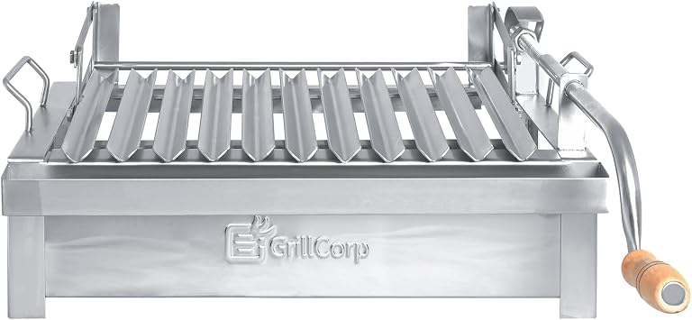 Junior Argentina Grill - Portable & Built-in 100% Stainless Steel BBQ Lifting System & Drip Pan - Fits Junior Grill Corps Roast Boxes - Outdoor Cooking & Camping Accessories