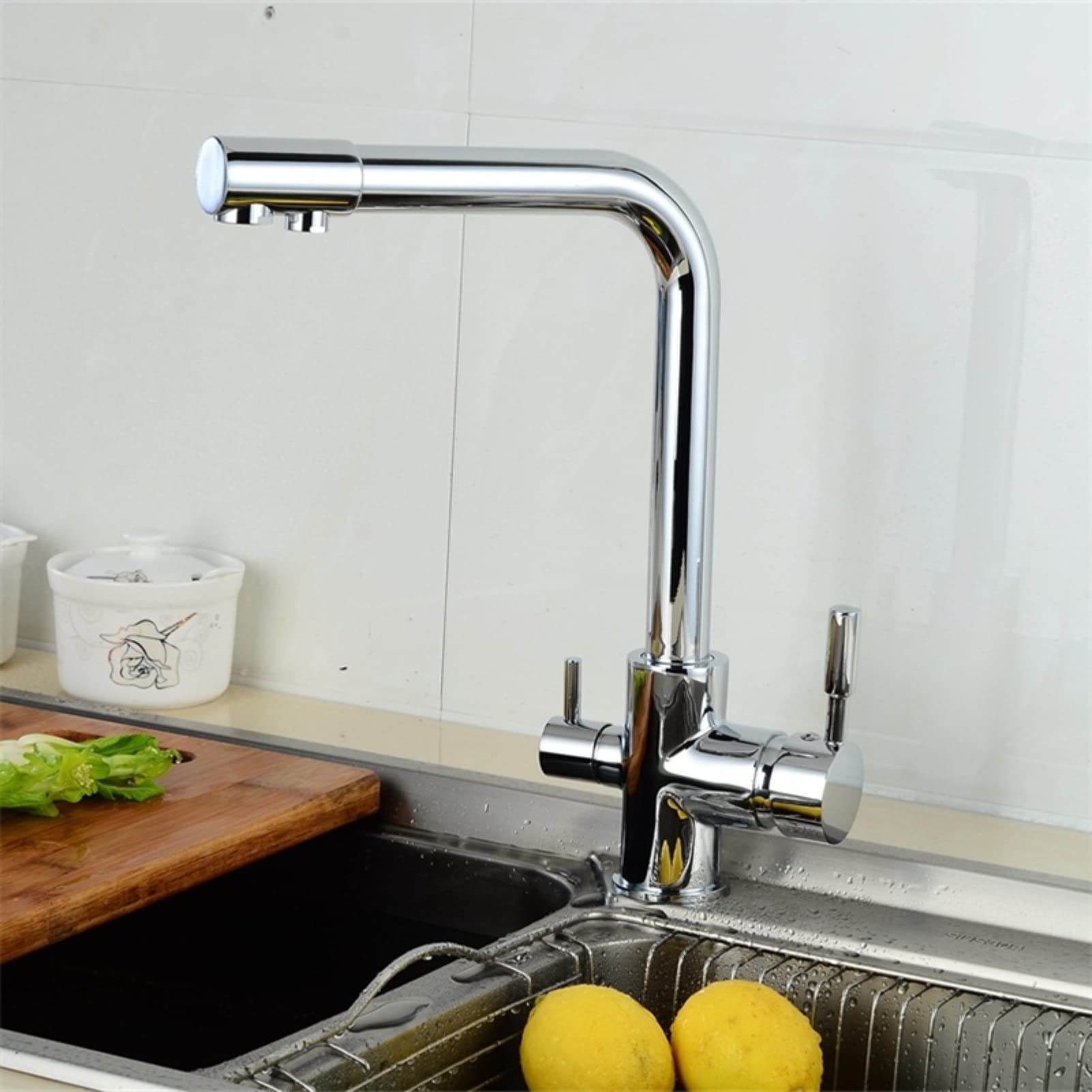 Rubinetto per acqua potabile girevole con pittura in marmo in ottone a 3 vie per filtro dell'acqua purificatore rubinetti da cucina (cromato)