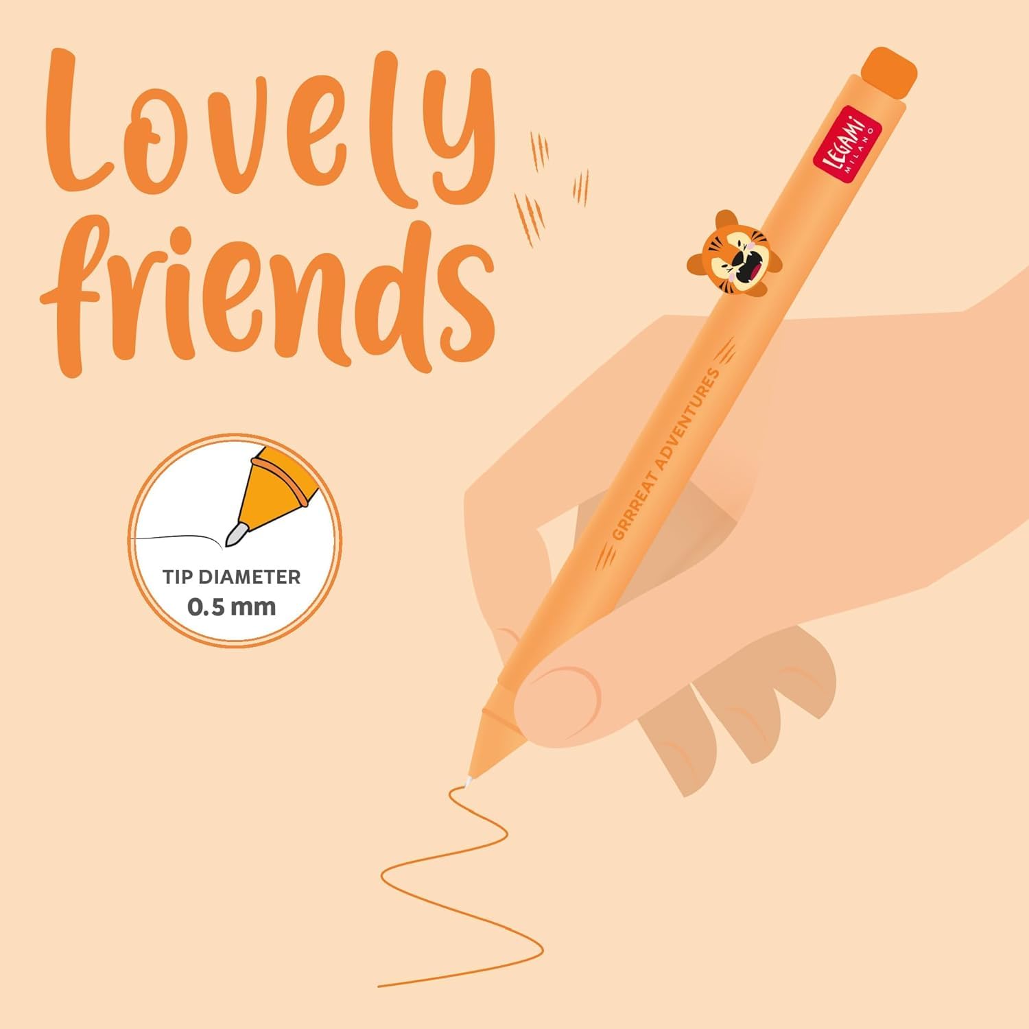 LEGAMI Set di 15 penne a inchiostro gel - Animali decorativi Lovely Friends - Rimovibili e ricombinabili - Impedisce il rotolamento - Punta fine da 0,5 mm - Inchiostro colorato