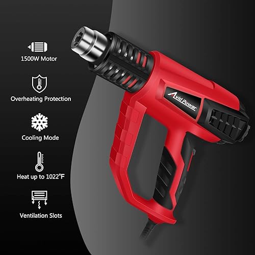 Miniatura 2 de AVID POWER Pistola de calor de 1500 W con velocidad variable, pistola de aire caliente de 122  a 1022 , 3 ajustes de temperatura, cinco accesorios
