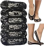 ToBeInStyle Women's 6 pairs of Floral Sheer Shoe Liner Footie (6 Pairs of Black)