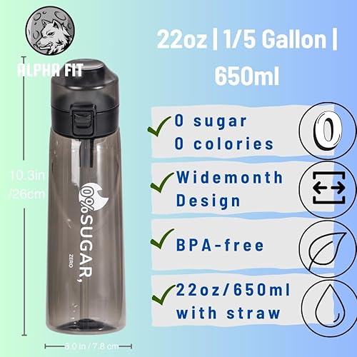 Miniatura 7 de Botella de agua perfumada, botella de agua con cápsulas de sabor, botella de agua para niños en la escuela, botella de agua negra (negro - 1 botella