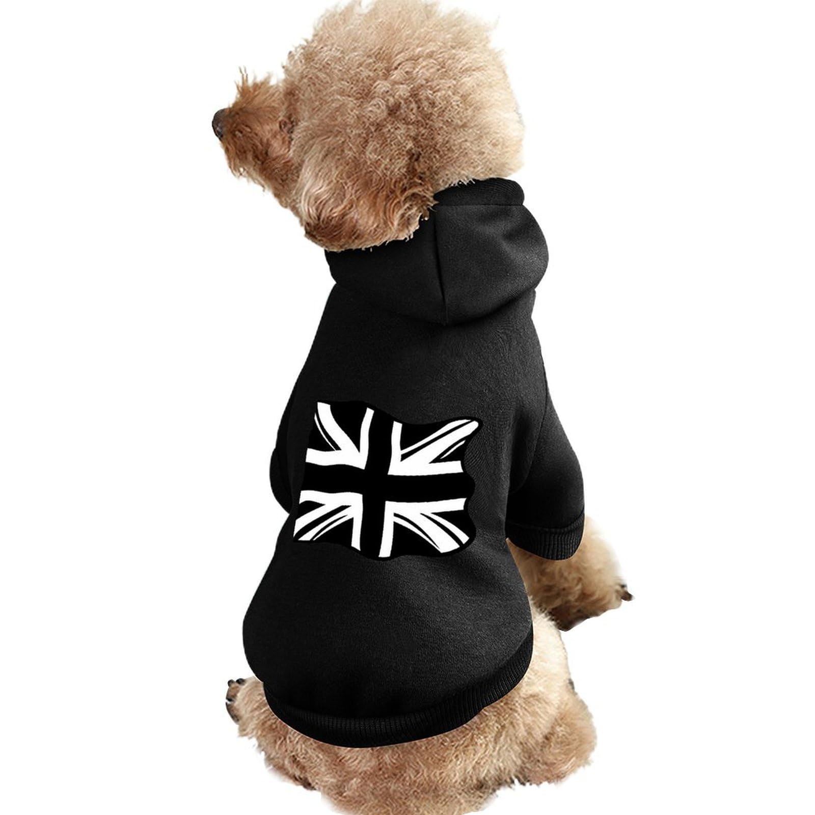 Vintage Black Union Jack British Flag Dog Hoodie Sweatshirt Pet Clothes Dog Pullover Sweaters Winter Jacket for Dogs Cats