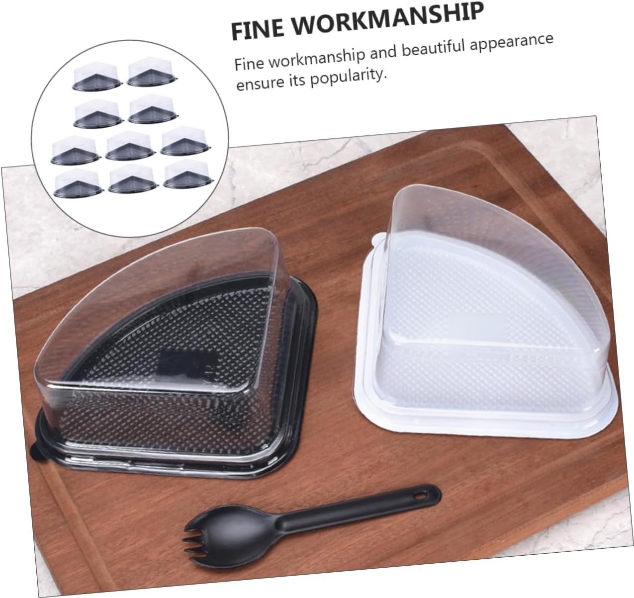 GARVALON Fan Shape Cake Box 50pcs PET Packaging Container Black