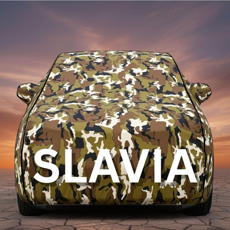 Image of Premium Jungle Print Series 100% Waterproof Car Body Cover for Slavia Cover (All Models) with Mirror Pockets | Triple Stitched, Elastic, Custom Fit, Heat Resistant, Anti-Dust, All-Weather Cover