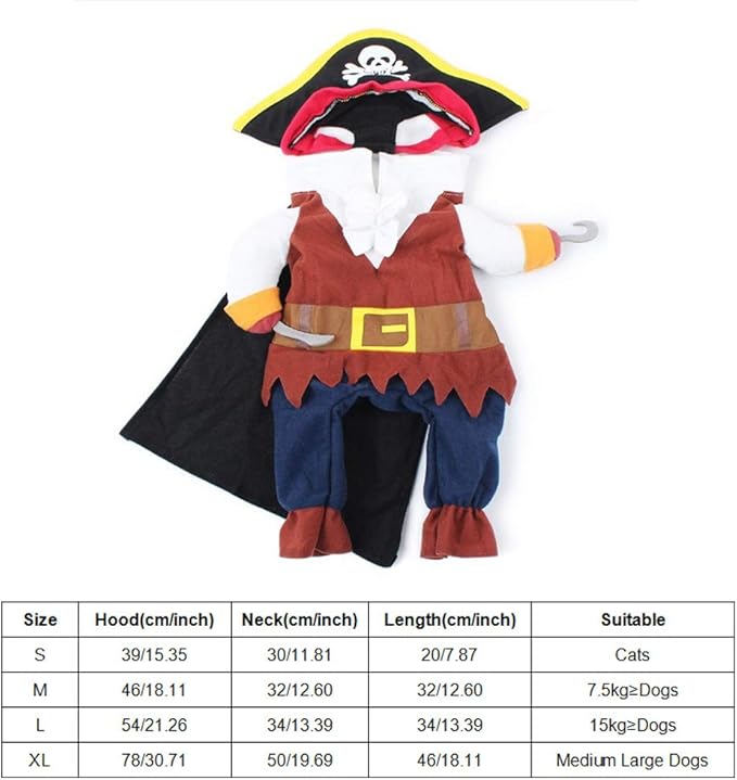 Disfraz de Pirata para Mascotas, Ropa para Perros y Gatos Talla S miniatura 2