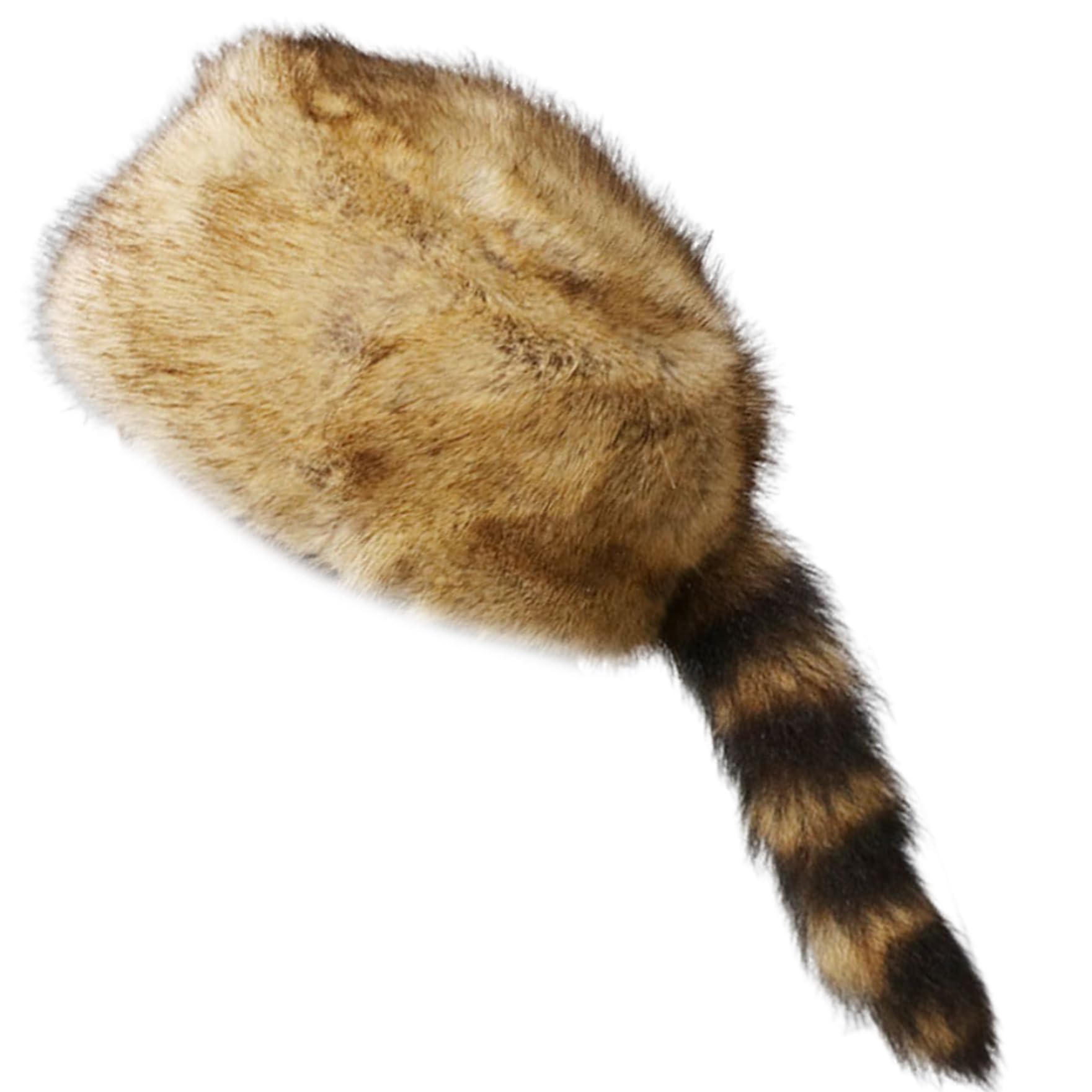 Faux Raccoon Tail Hat,Funny Party Hats Coonskin Cap with Plush Furry Tail,Daniel Boone Hat for Cold Weather Winter