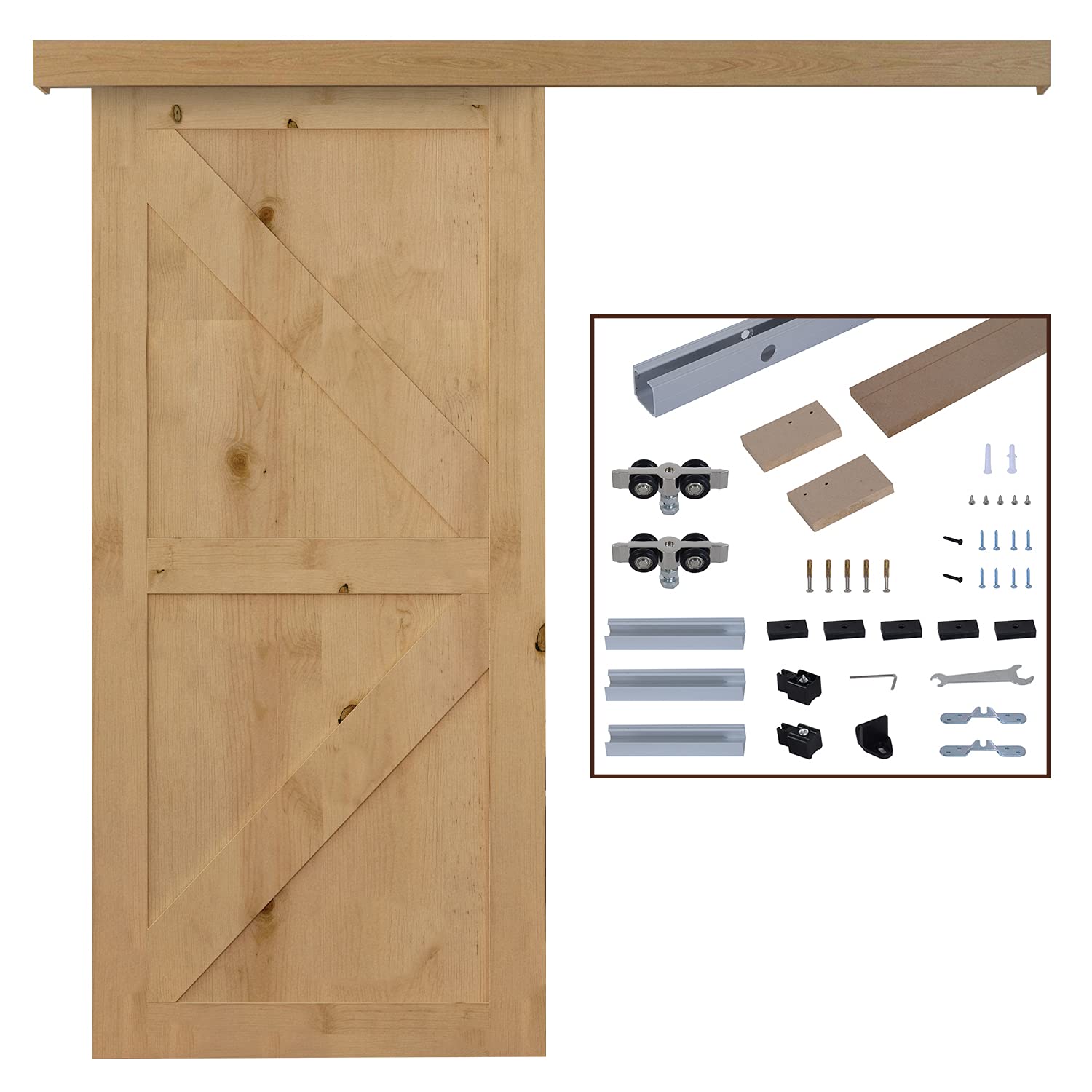 HOMCOM Kit Complet de Porte Coulissante en Bois 75 kg 200 x 3,05 cm Brun | Quincaillerie Système Galandage, pour Porte Épaisseur 35-45 mm, Rail, Roulettes, Vis