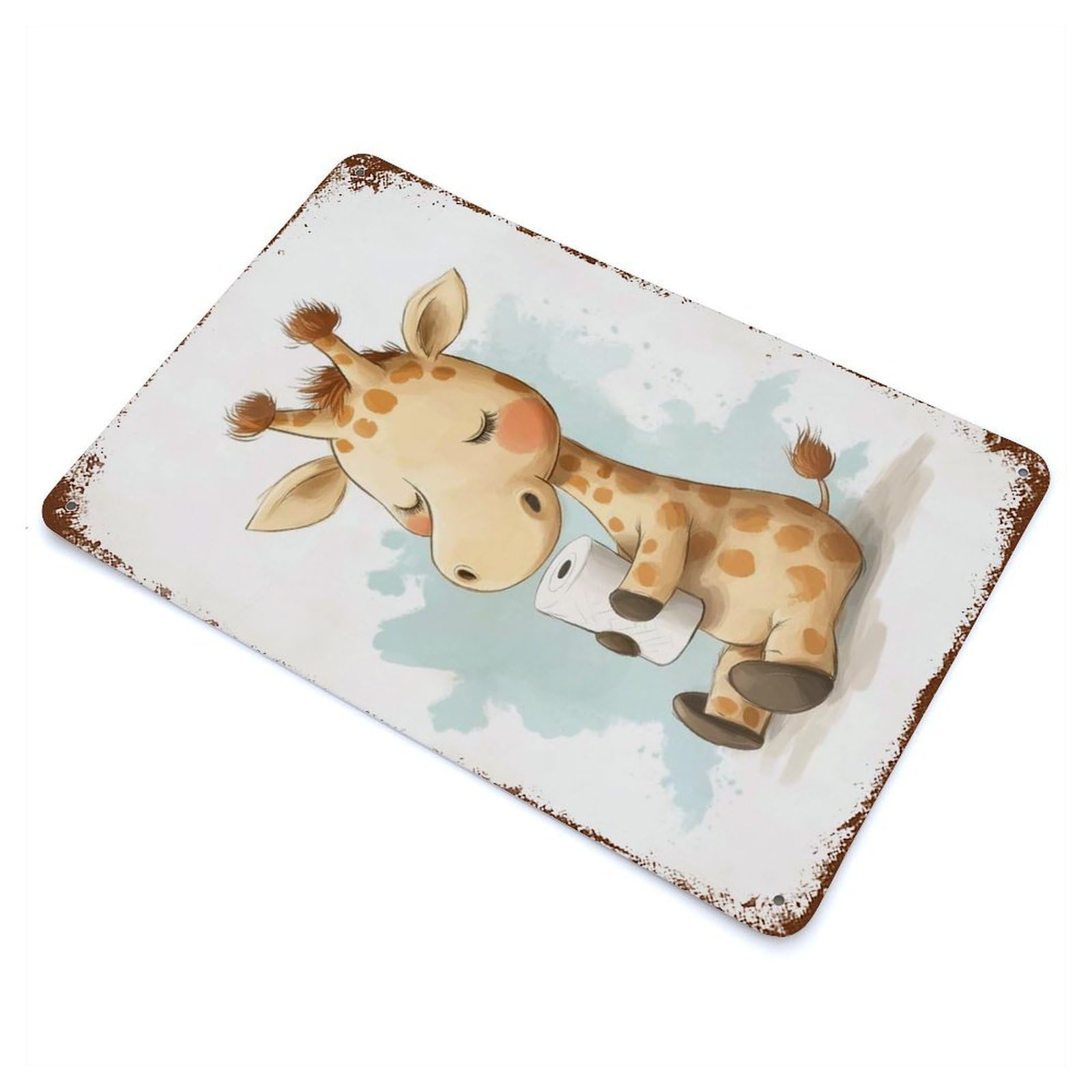 Cute Giraffe with Toilet Paper Retro Metal Sign 11.8"x7.9", Vintage Wall Decor for Garage, Pub Or Kitchen