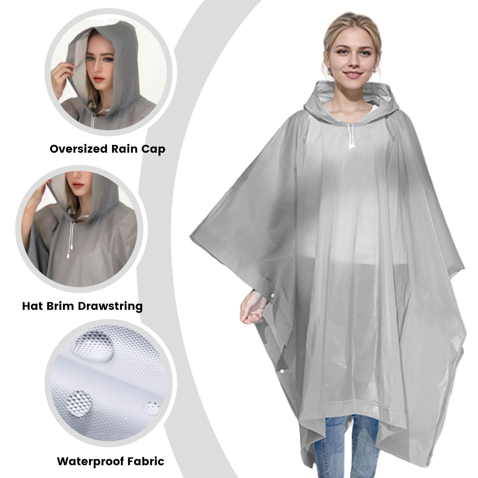 Ponchos impermeables para adultos reutilizables con capucha y cordón, chaquetas impermeables para emergencia