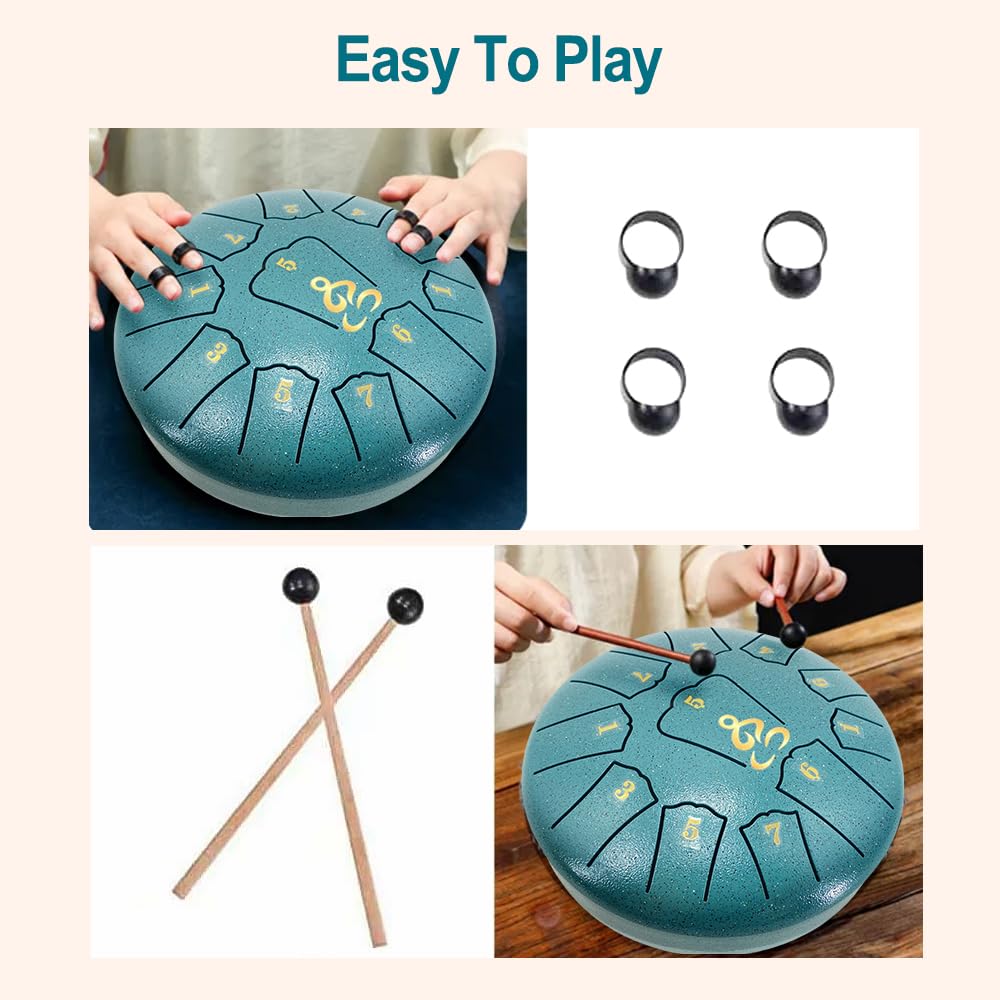 Tambour à langue en acier de 15,2 cm, 11 notes en ré majeur, carillon de pluie pour instrument de percussion extérieur avec maillets de tambour et sac de transport