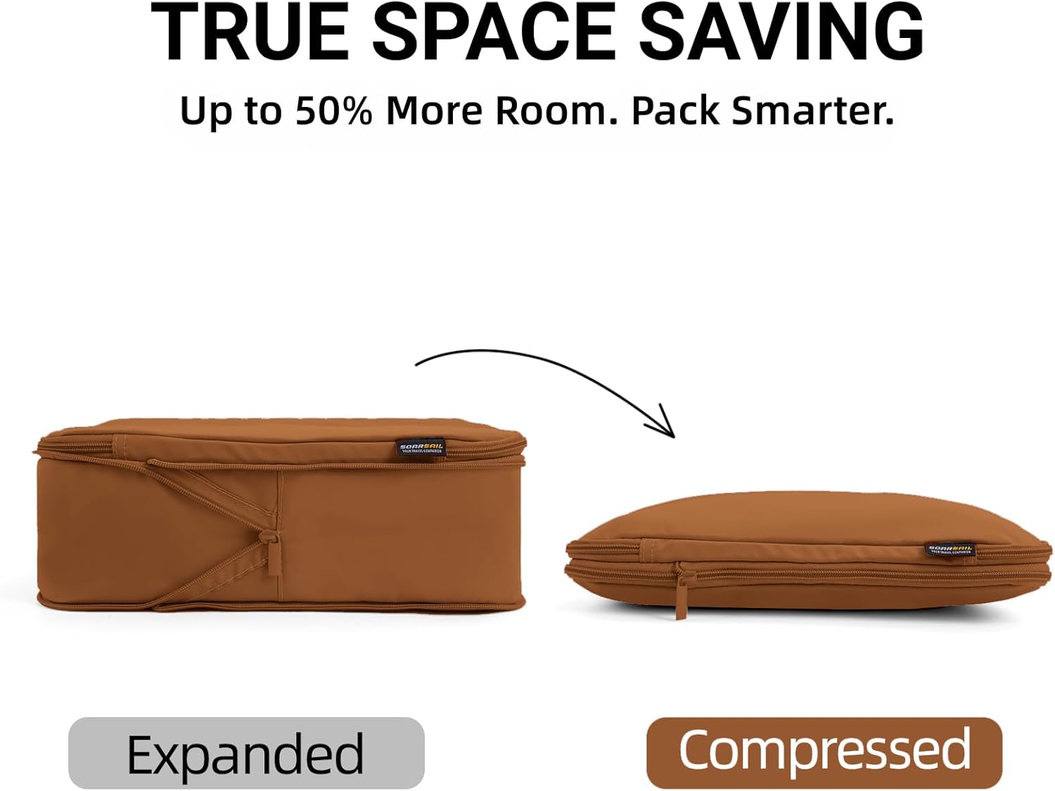 4 Piece Compression Packing Cubes for 3–7 Day Travel, Lightweight Travel Organizers with Breathable Mesh, Double-Zipper Packing Cubes for Carry-On & Suitcases (Light Brown) - Image 2