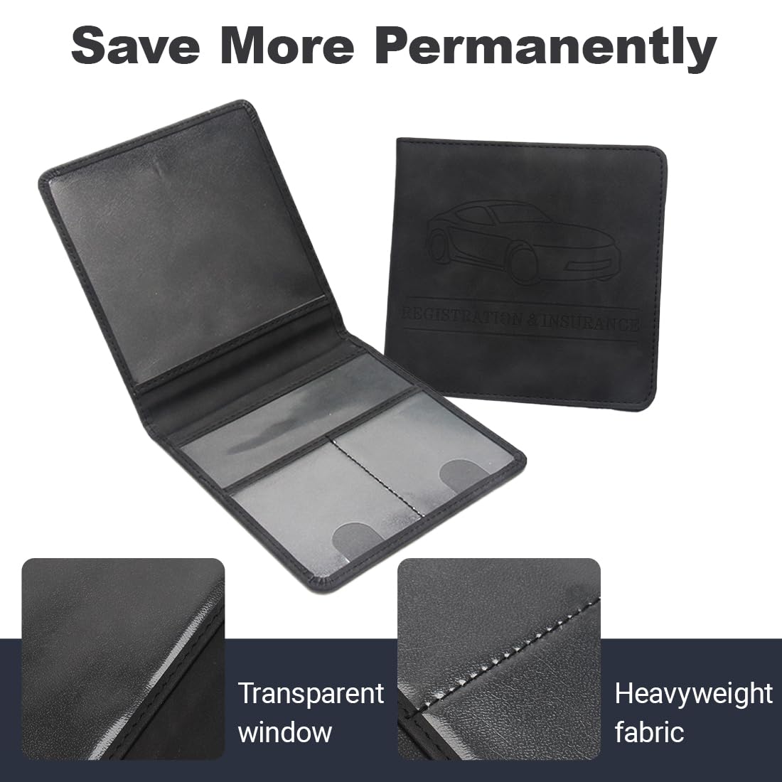Porta Documentos para Coche – 1 unidad, Funda Compacta de cuero sintético para Registro del Vehículo, Ideal como Porta Documentos de Coche (Negro)