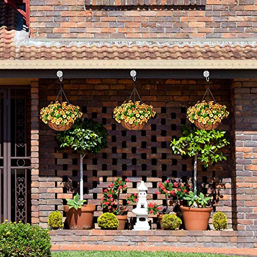 Homsunny Fall Artificial Hanging Flowers In Basket, Silk Flower With 12 Inch Flowerpot Centerpieces ,Fake Hanging Plants In Coconut Lining Hanging Baskets For Outdoors Indoors Courtyard Decor (Yellow) #TOP2