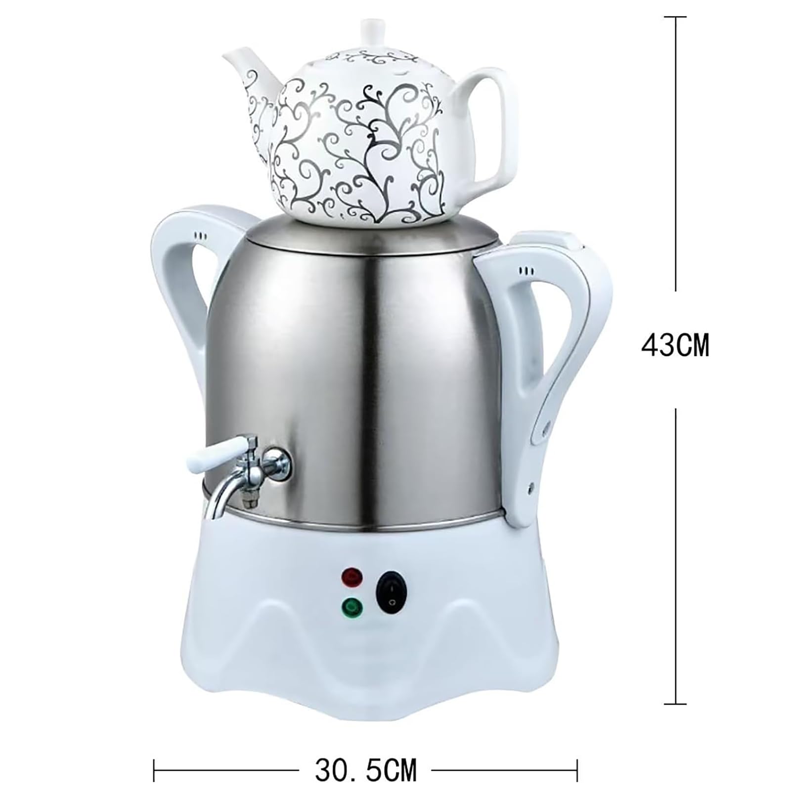 Tetera eléctrica turca, tetera de acero inoxidable de 3 litros y tetera de cerámica de 1 litro, hervidor doble con mantiene el calor, para café, té de hierbas