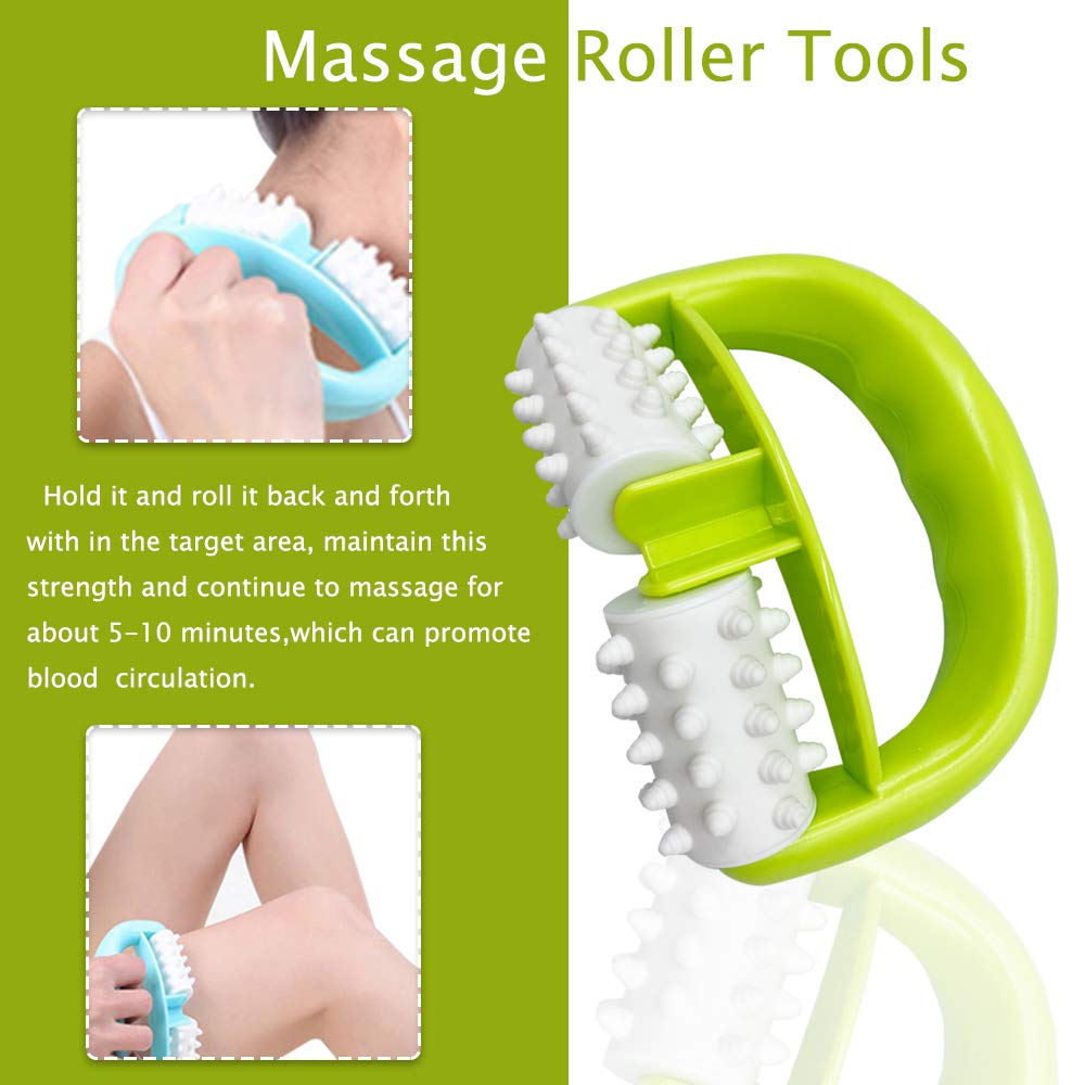 Masaje de celulitis, masaje manual con rodillo con mango de masaje de dos ruedas, relaja los músculos para aliviar el estrés, aumenta la circulación sanguínea, se aplica al brazo/hombro/pierna/espalda