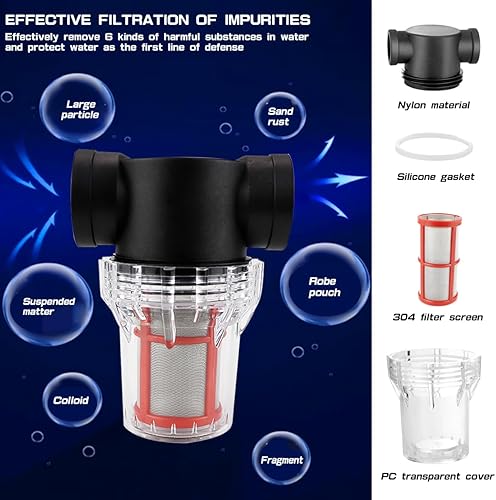 Miniatura 5 de Garden Pond - Filtro de malla de 1 pulgada para bomba de agua, filtro en línea, filtro de tubería de alto flujo para RV, jardinería al aire libre,