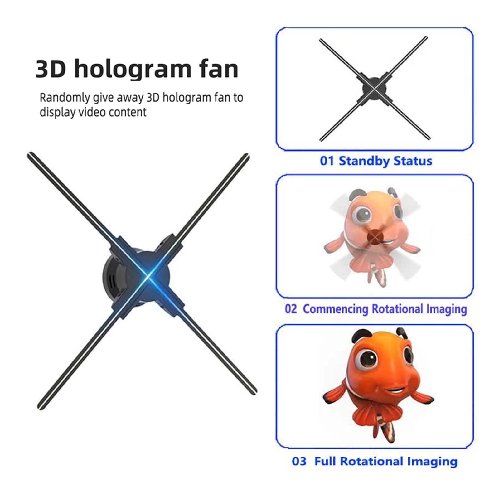 3D-hologram Lüfter, 70,5 cm (27,5 Zoll) 3D-hologram LED-Projektor, 2000 x 1444 px Auflösung, 832 LED-Perlen, holografischer Ventilator, Werbeunterstützung, App, Fernbedienung, Bluetooth-Audio