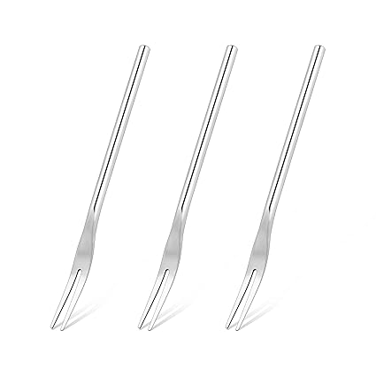 Set of 3 Mini Short Handle Fruit Forks, 5 Inch Round Solid Handle Cocktail Forks, SUS304 Stainless Steel Tasting Forks, 2-Tine Fork for Dessert Appetizer Salad Fruit and Vegetables,Silver