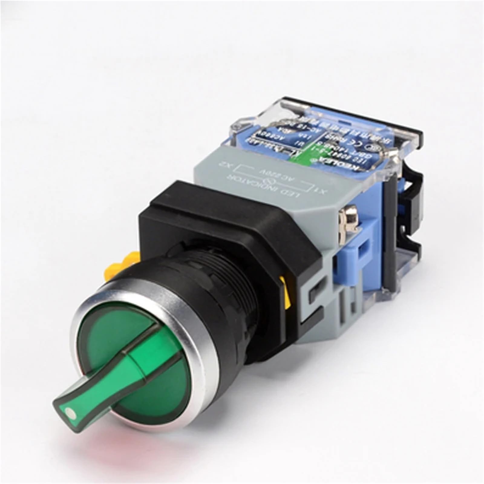 Interruptor giratorio de 22mm selector LA38-11XD de 3 posiciones con luz verde de 12V 2NC 4