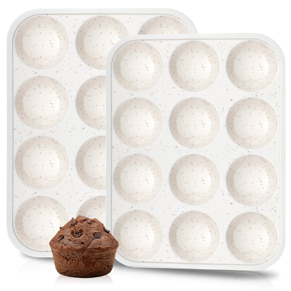 CAKETIME Silikon Backform, Silikon-Muffinform, metallverstärkter Rahmen, Cupcake-Form, 12 Tassen, normale Größe, leicht zu bewegen, Backofen, Muffinformen, antihaftbeschichtet, 12 (2)