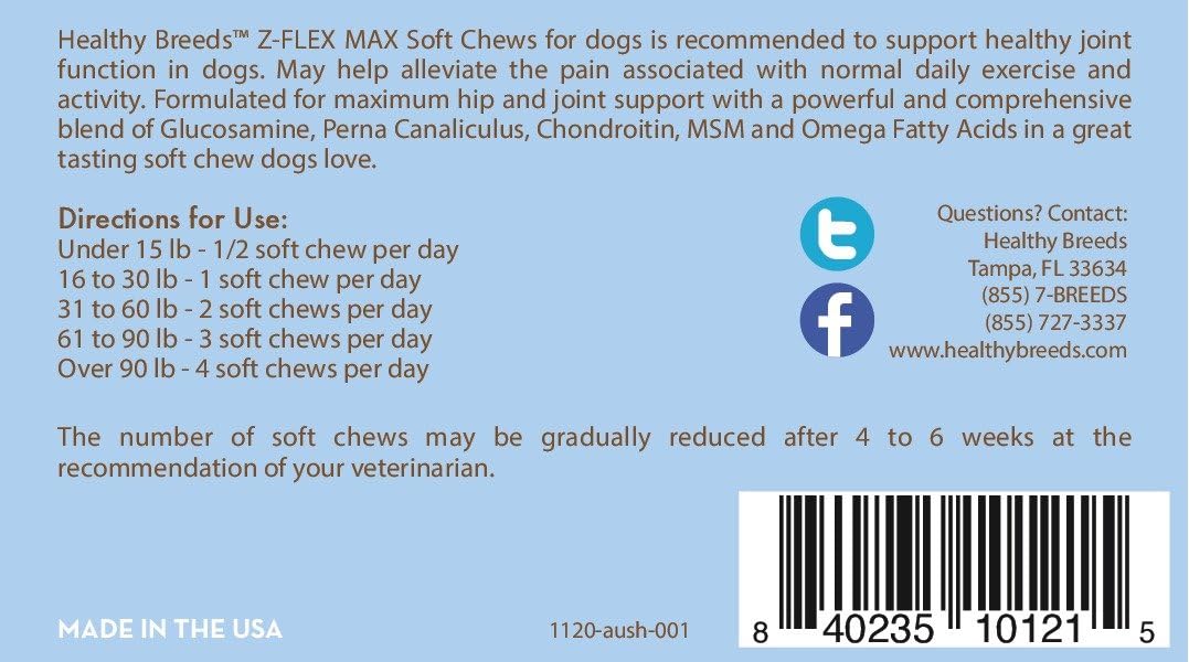 Healthy Breeds Australian Shepherd Z-Flex Max Hip and Joint Soft Chews 50 Count