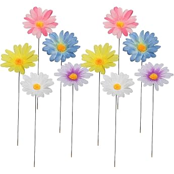 Pack of 10 Metal Daisy Garden Stakes - Colourful Flower Stakes Decorative Garden Stakes - Flowers Garden Flower Stakes Decorative Sunflowers for Lawn Yard Outdoor Decoration