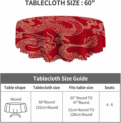 Miniatura 3 de Mantel redondo de dragón chino, diseño de dragones chinos con contornos dorados sobre rojo, para decoración de mesa de comedor, cocina, manteles