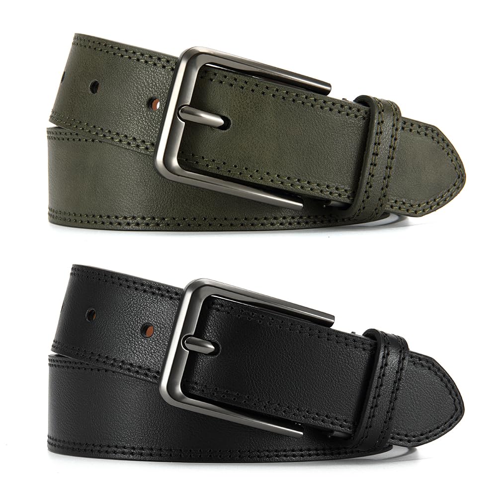 DOOPAI Ceinture en cuir de vache véritable pour homme - 3,5 cm - Pour le travail, le golf et les loisirs