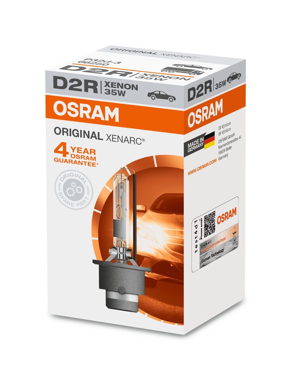 OSRAM XENARC ORIGINAL D2R xenon headlamp bulb 66250 +100% 4150K 1 piece in folding box, bläulich-weiß