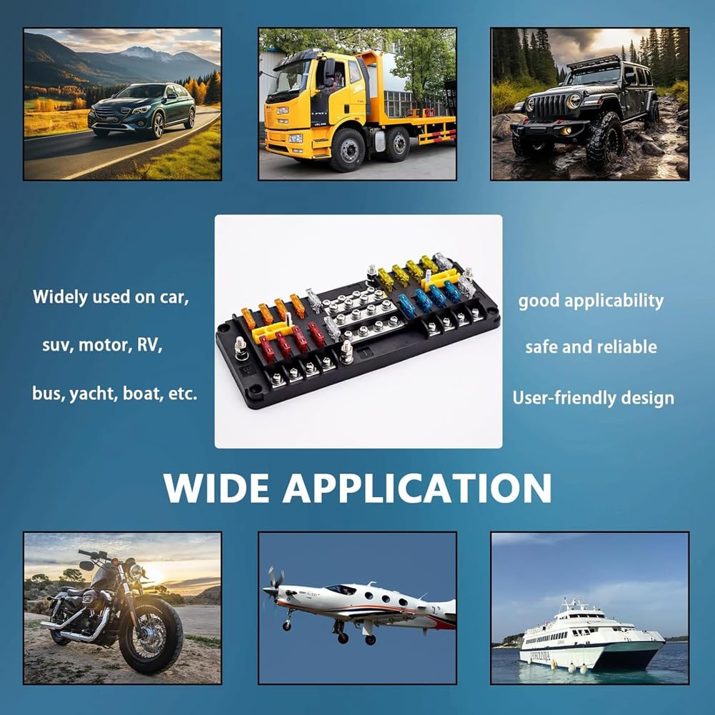 Bloc de Fusibles à Lame 20 Voies, Porte-Fusible 16 Circuits, Panneau SUB DC avec Terre et Couvercle pour Voiture, Bateau, Tricycle, Camion