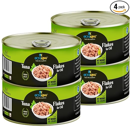 Octoking Canned Tuna Flakes in Oil 185gm (Pack of 4)