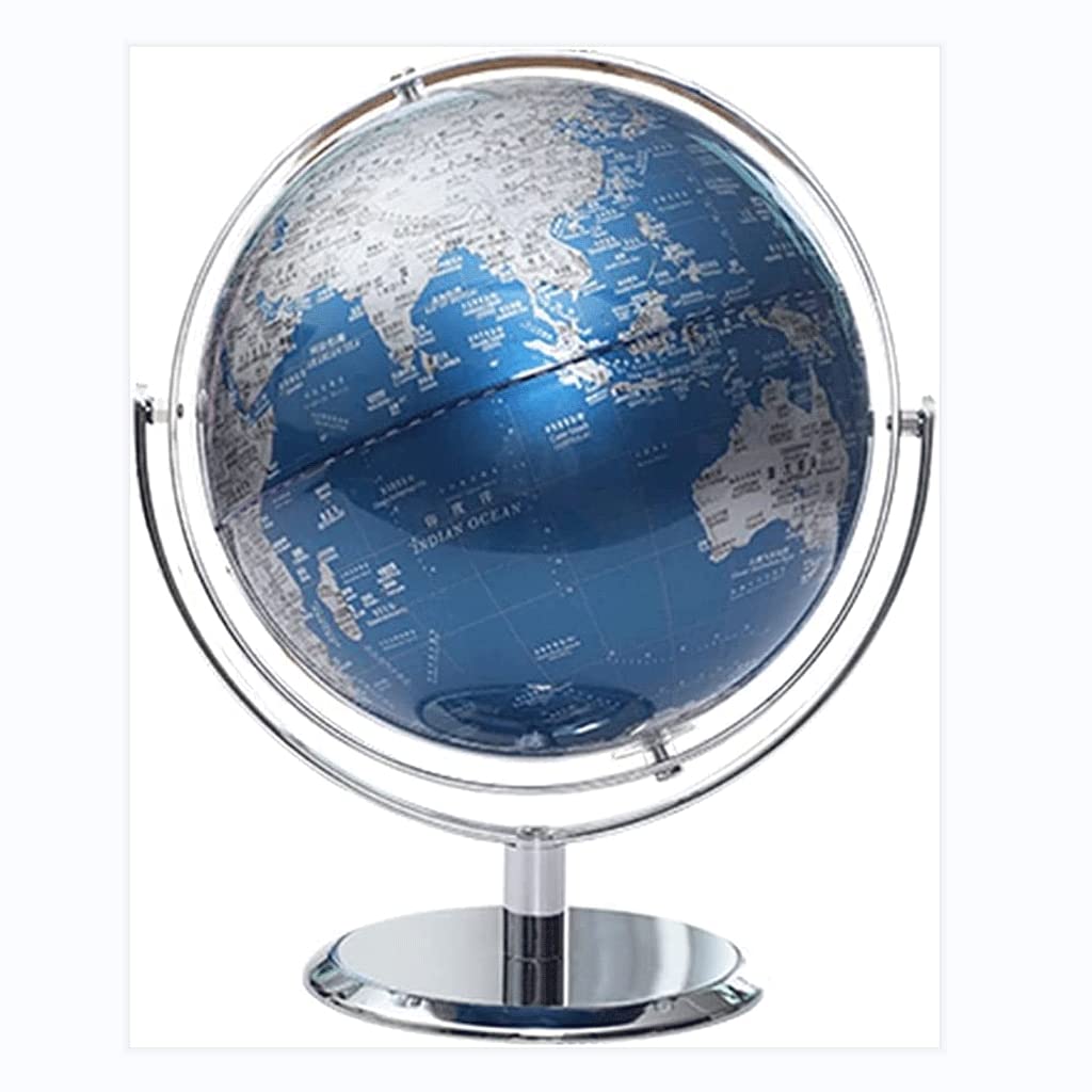 Flyiodfcxv 25Cm Blue Globe, With Chrome Metal Base And Hd Map Clear Text Marking