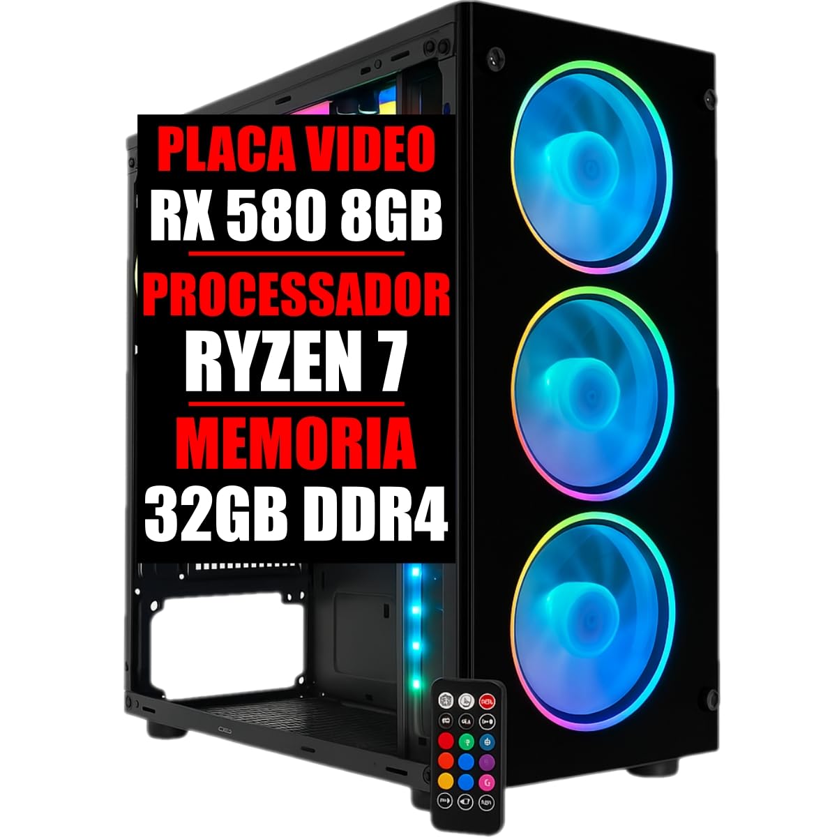 PC GAMER RYZEN 7, RX 580 8GB DDR5, 32GB DDR4, SSD 480GB (8GB DDR4