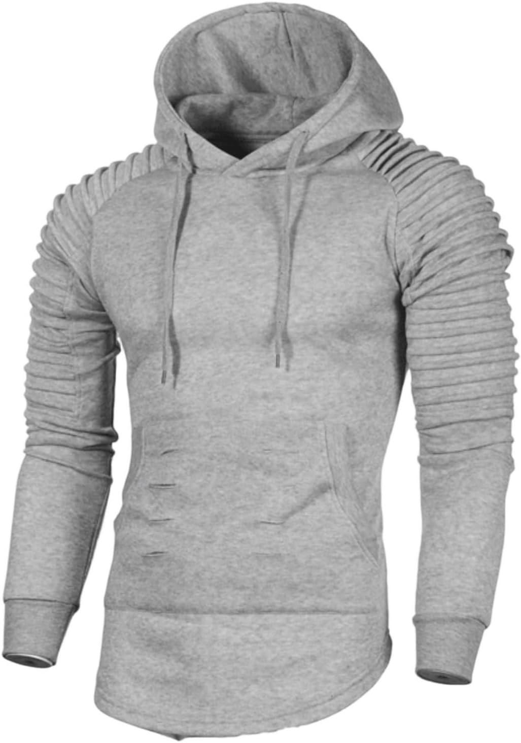 Men's Long Sleeve Hoodie Pullover Kangaroo Pocket Streetwear | Long Sleeve Panel Design With Drawstring Hooded, Longline Hem, And Front Pocket For Streetwear And Casual Layering