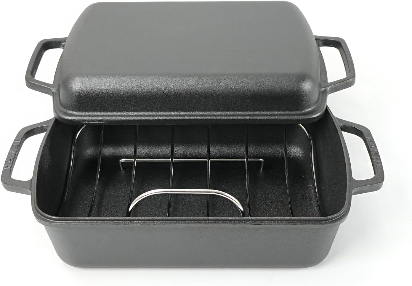 HAWOK Cast Iron Rectangular Bakeware Roaster Pan,14"x10", 6.4QT, with U-Rack,Cutting Board, Cleaning Cloths, Aluminum Foil Apron and Gloves, Carry Bag, 10-Piece, For Indoor/Outdoor Cooking,Black