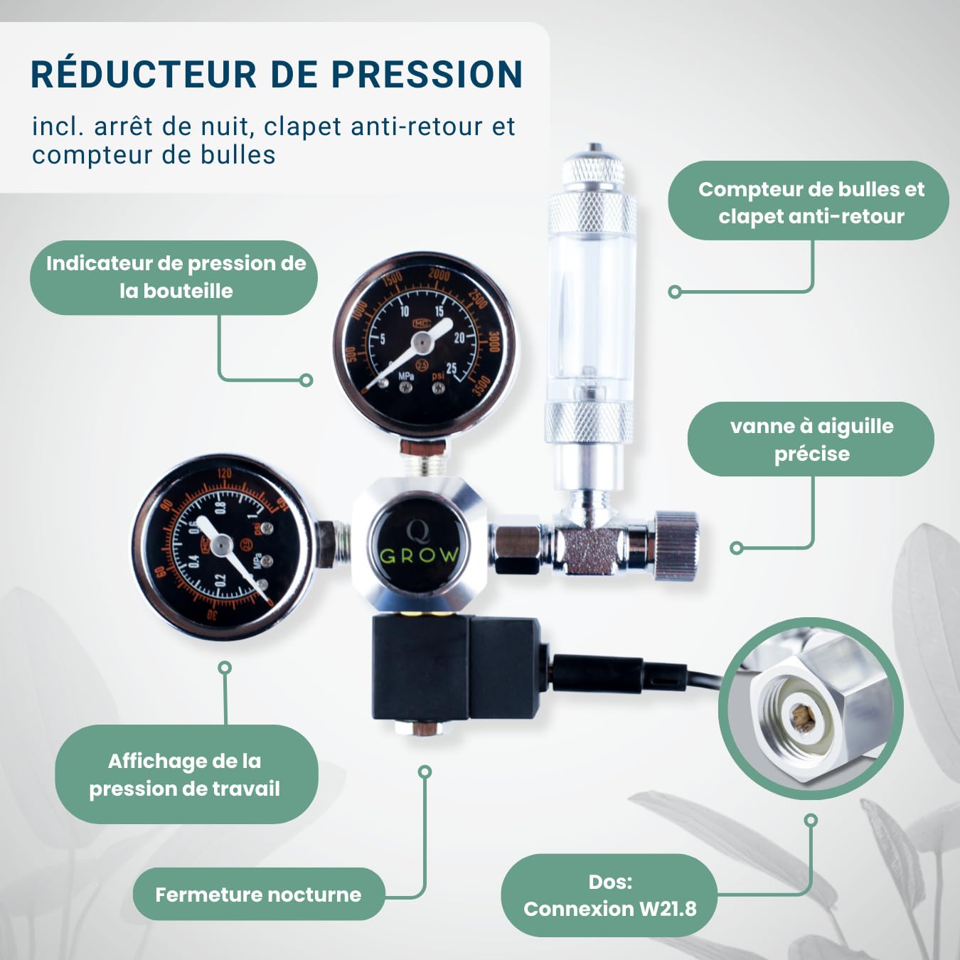 Q-Grow Kit Complet de système CO₂ pour Aquarium – Simple et Universel – INCL. diffuseur en Acier Inoxydable, Test Permanent, détendeur, Bouteille de CO₂ 425 g, Jusqu’à 1000 L