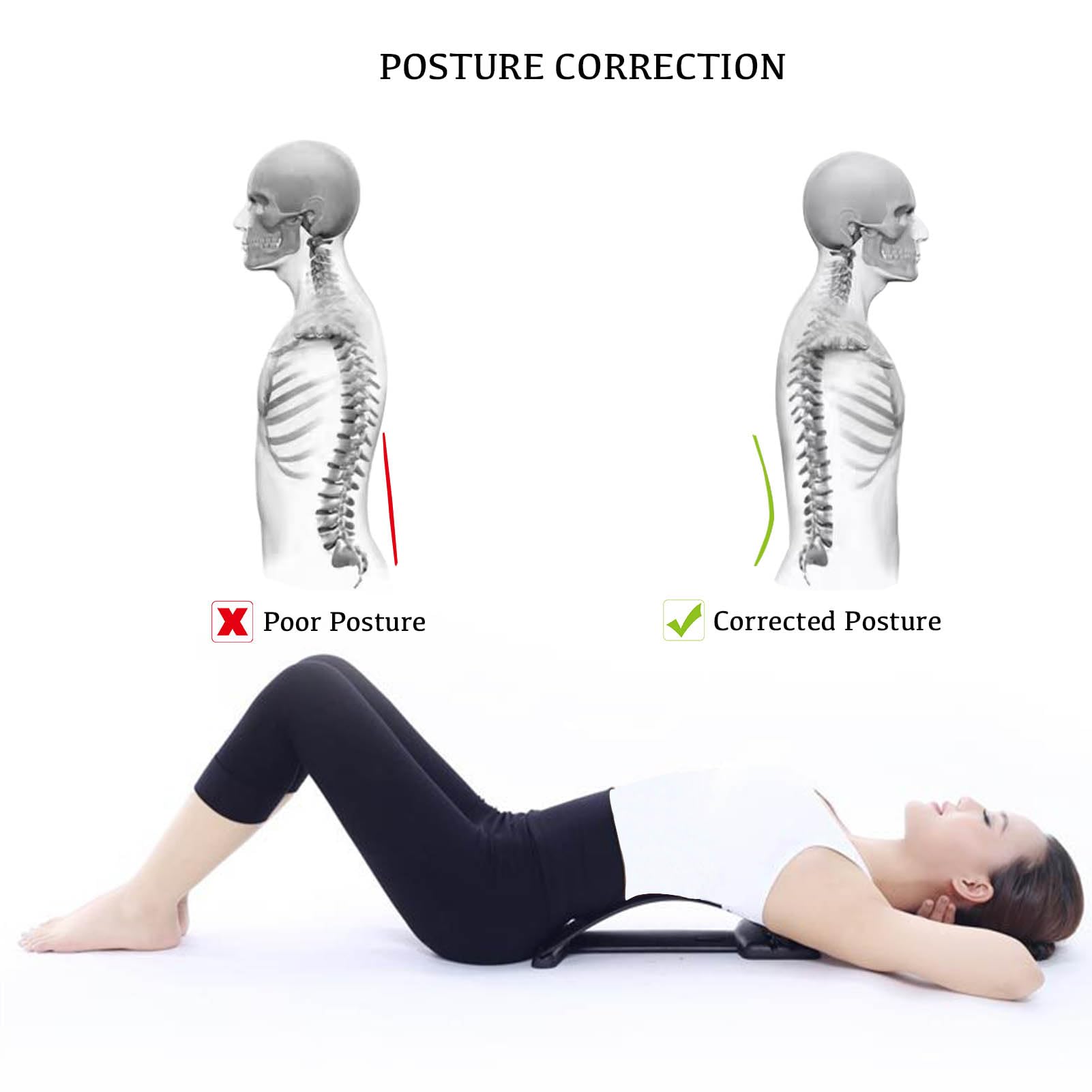 Back Stretcher Correcteur Dos Support Lombaire Réglable (Étirement Soulagement Douleur Posture Fitness Bureau Maison)