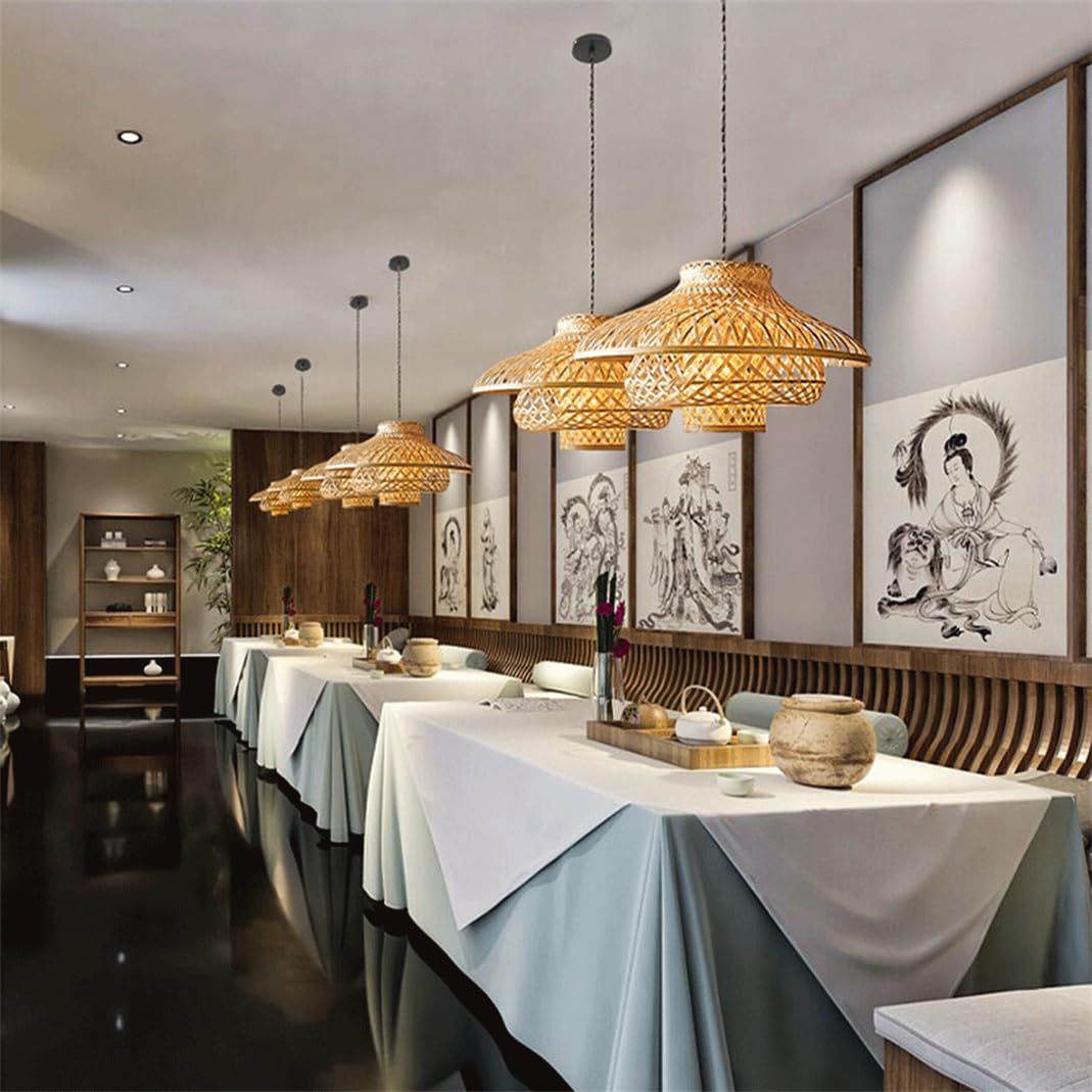 Illuminazione per Sala da Pranzo in Corda Intrecciata Lampadari A Forma di Nido D'uccello in Stile Vietnamita Lampade Pendenti in Vimini di bambù Intrecciato Strettamente