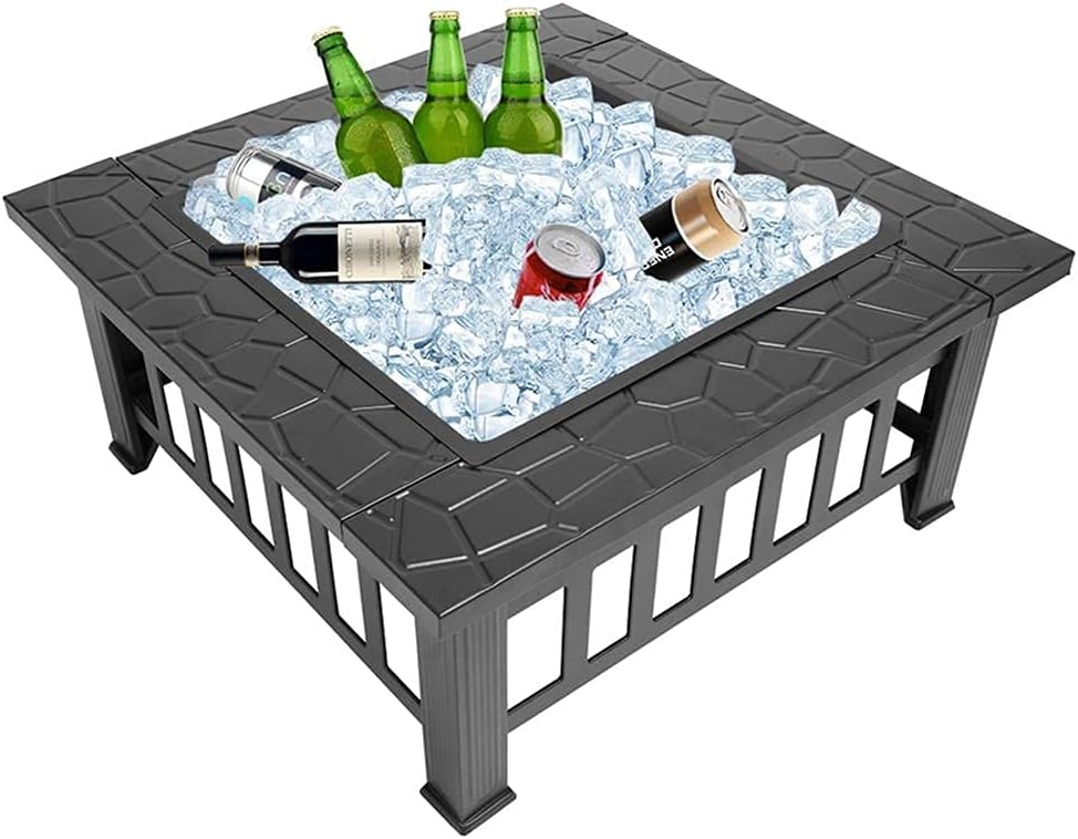Garden Fire Pit Grill Bowl Grill Barbecue Rack Outdoor Fire Pit Garden Brazier Portable Courtyard Large Fire Bowl Cast Iron Fire Garden Outdoor for Patio Terrace Camping, Black 82x82x44cm