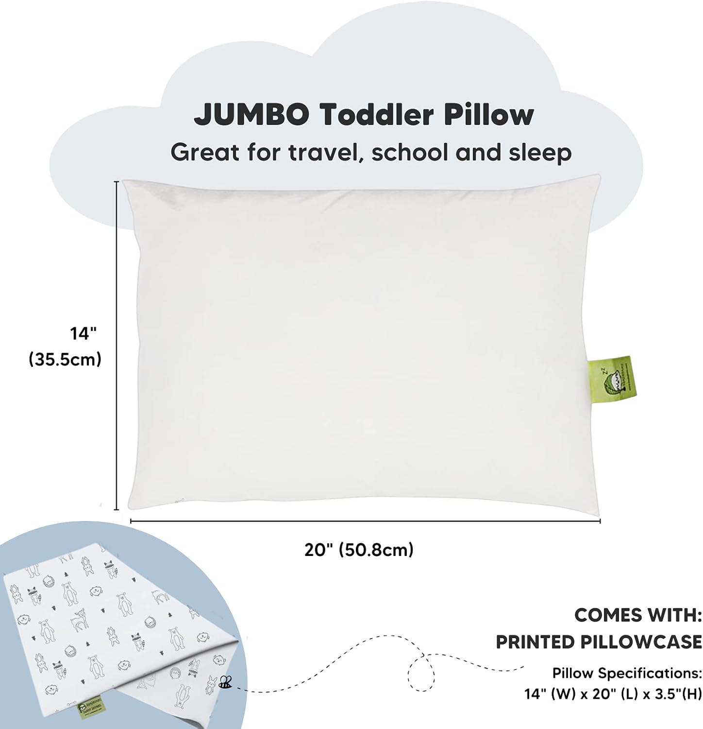 KeaBabies Mini Toddler Pillow with Pillowcase and Toddler Pillow with Pillowcase, Jumbo 14X20-9x13 My Little Dreamy Mini Pillow - Soft Organic Cotton Toddler Pillows for Sleeping