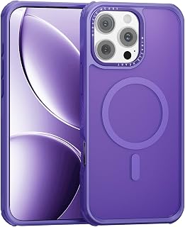 Magnetic for iPhone 16 Pro Max Case, Compatible with MagSafe, Military Grade Drop Protection and Camera Protection, Translucent Matte Phone Case, Purple